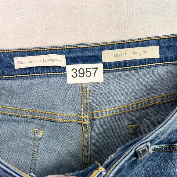 Pilcro and the Letterpress Jeans Womens 32 Blue Script Two Tone Step Raw Hem - Picture 10 of 12